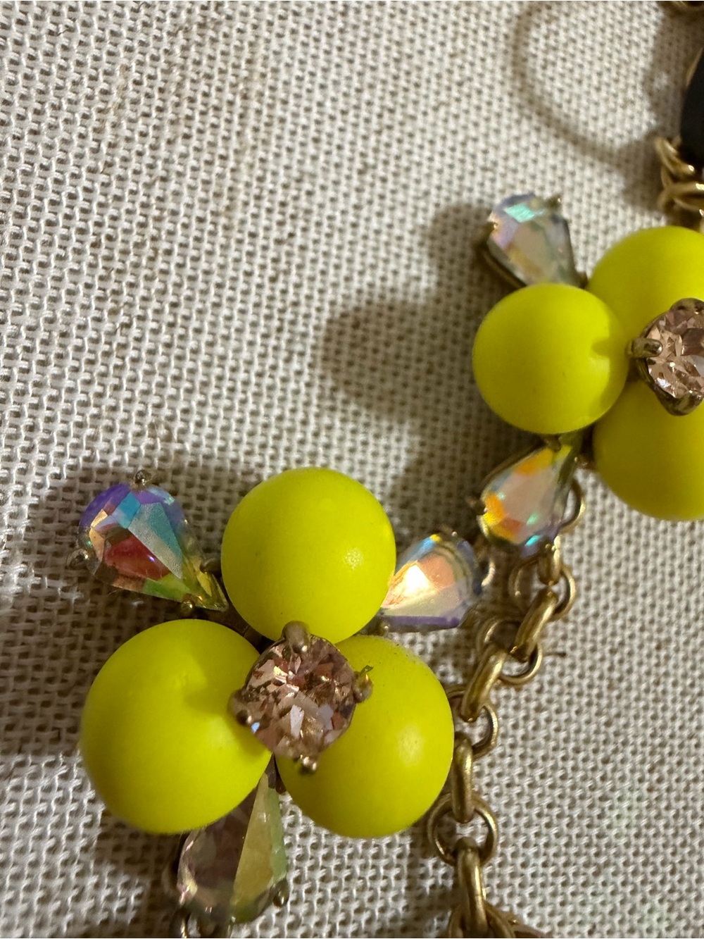 J.Crew RARE Yellow Floral Bib Statement Necklace AB Aurora Crystal Rhineston Y2K - Picture 6 of 14